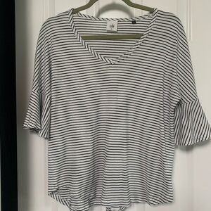 CAbi Black and White Striped Long Sleeve Top